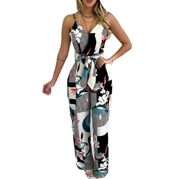 Allegra K Womens Spaghetti Strap V-Neck Feather Print Romper Allegra K Womens Spaghetti Strap V-Neck Feather Print Romper